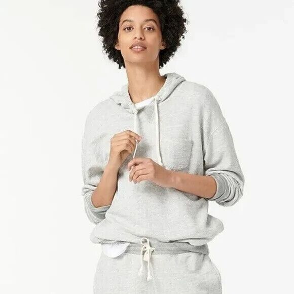 J.‎ Crew Vintage Cotton Terry Relaxed Hoodie Women's L Gray Pullover Drawstring - Picture 1 of 15